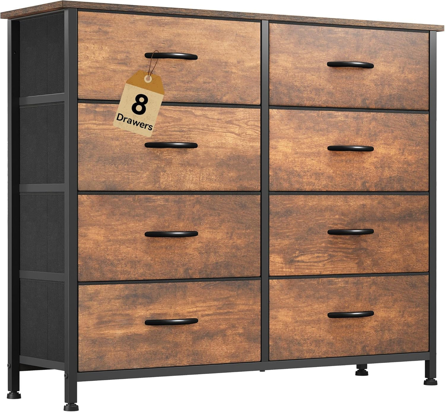 DWVO 8 Drawers Fabric Dresser, Furniture Storage Tower Cabinet, Organizer for Bedroom, Living Room, Hallway, Closet, Sturdy Steel Frame, Wooden Top, Easy-to-Pull Fabric Bins