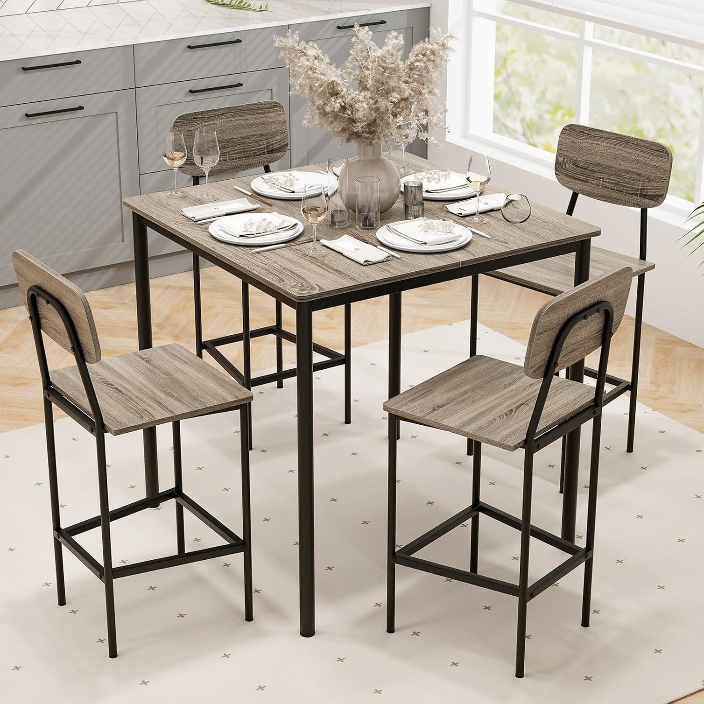 Tangkula Counter Height Dining Table Set, Bar Table and Chairs, Pub Table and Chairs Set of 4, Space-Saving Dinette Set for Breakfast Nook