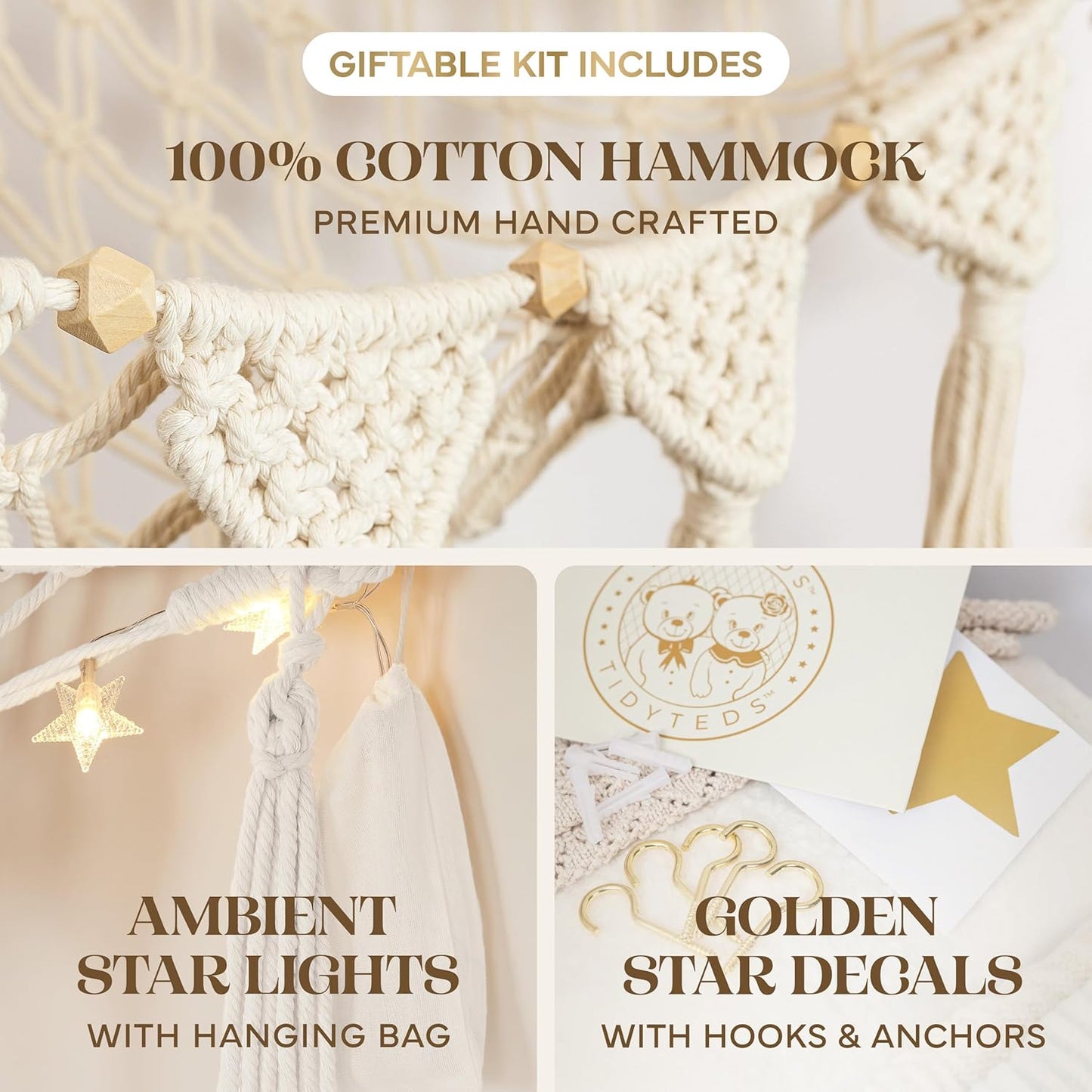 Stuffed Animal Hammock Corner | Sturdy Handcrafted Stuffed Animal Net | 4mm Double Macrame Cord Stuffed Animal Holder | Natural 100% Cotton Plushie Net | Toy Hammock w/LED Light (Ice Cream)