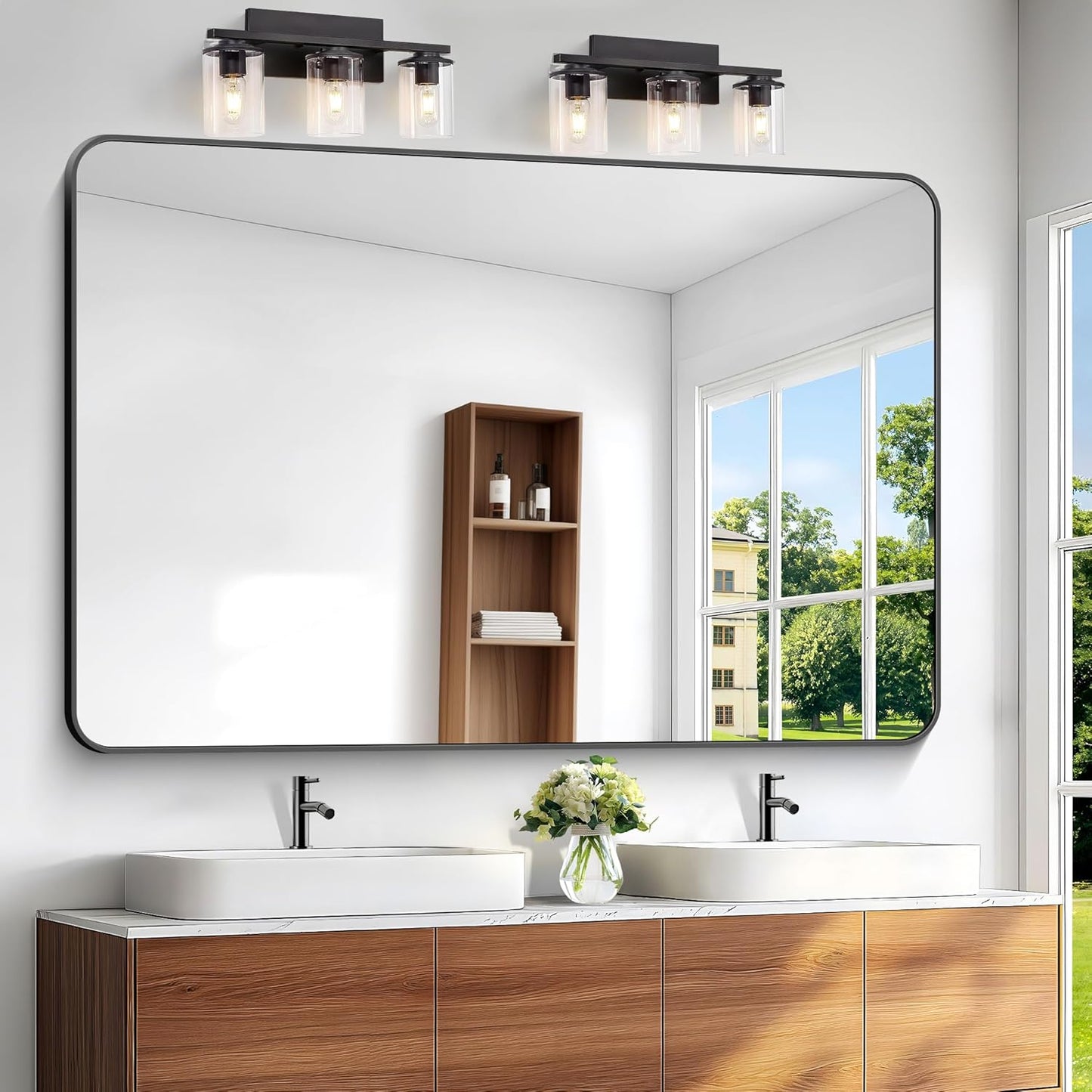 BONEWEI Black Bathroom Mirror,60x40 inch Wall Mirror for Bathroom Wall Mounted,Rectangle Mirror for Bathroom Over Sink,Modern Frame Round Corner for Living Room,Bedroom Entryway,Horizontal/Vertical