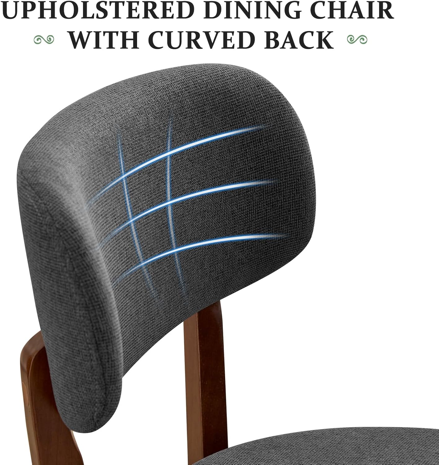 Furniliving Wooden Dining Chairs Set of 2, Mid-Century Modern Linen Upholstered Kitchen Chair with Solid Oak Wood, Farmhouse Dining Room Chairs, Grey