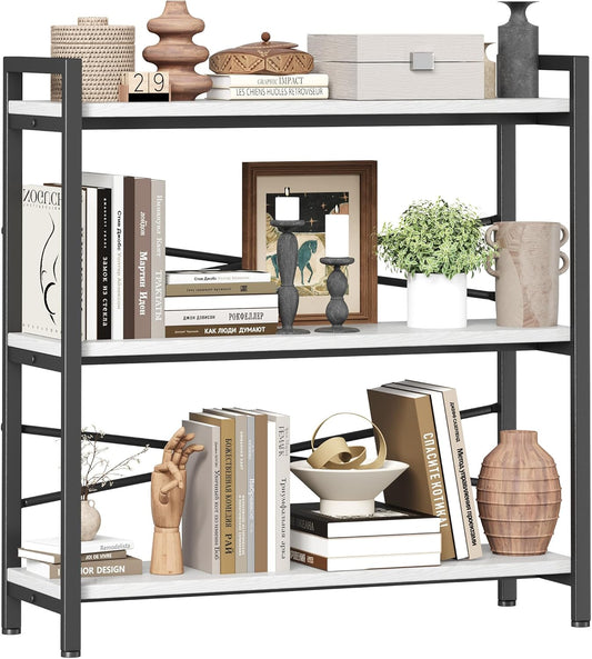 Book Shelf, 3 Tier Bookshelf 31.49" Width, Book Shelf Storage and Organization, Wooden and Metal Industrial Bookcase, Large Book Shelves for Home Living Room Bedroom Office Storage(White)