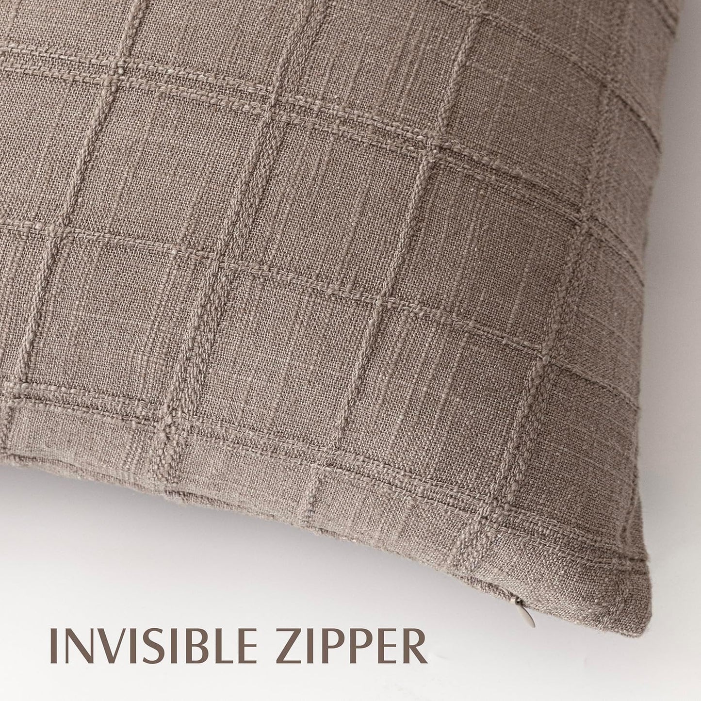 Foindtower Set of 2 Decorative Linen Check Throw Pillow Covers Neutral Farmhouse Vintage Cushion Covers Modern Boho Home Decor for Sofa Chair Couch Bedroom Living Room Outdoor,22×22 Inch,Tan Taupe