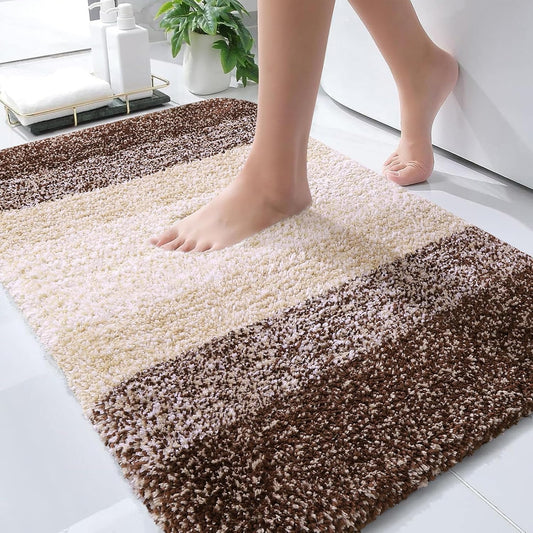 OLANLY Bathroom Rug Mat 30x20, Extra Soft and Absorbent Microfiber Bath Rugs, Non-Slip Plush Shaggy Bath Carpet, Machine Wash Dry, Bath Mats for Bathroom Floor, Tub and Shower, Brown