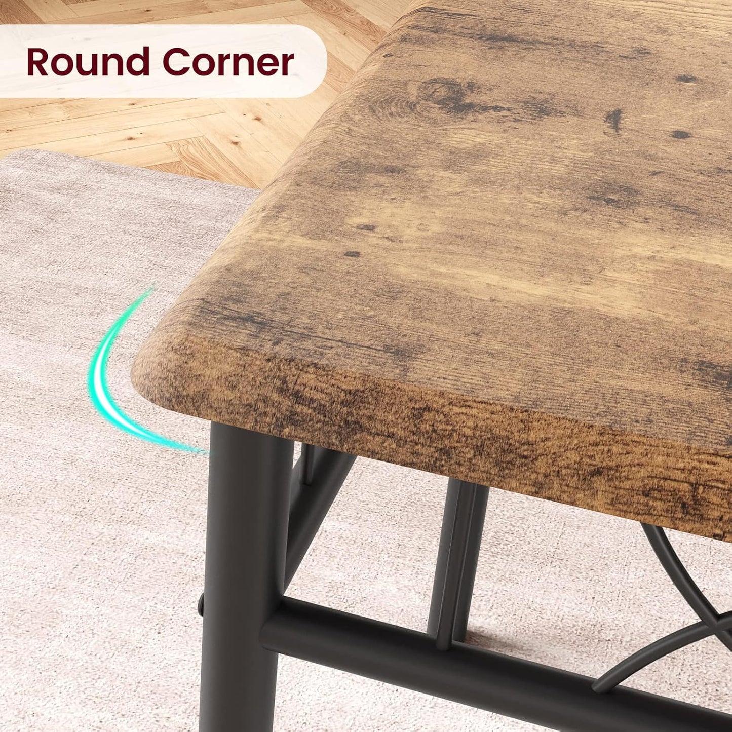 CABIHOME Dining Table Set, 5 Piece Dining Table Set for 4, Rectangle Kitchen Table Set with 4 Upholstered Chairs for Small Space, Apartment, Retro Brown