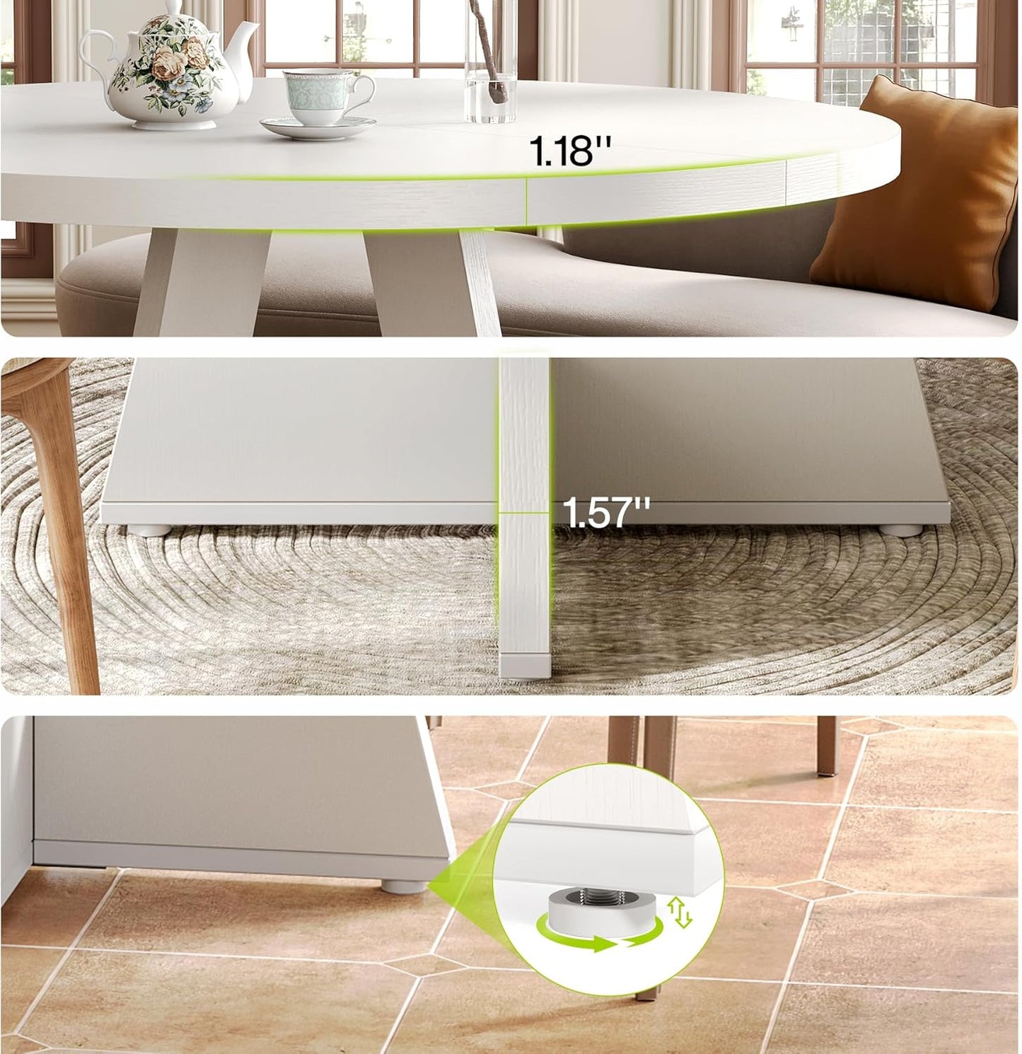 LITTLE TREE Round Dining Table for 4-6 People, 47 Inches White Circle Dinner Kitchen Dining Room Table with Wooden Pedestal Base for Kitchen, Living Room