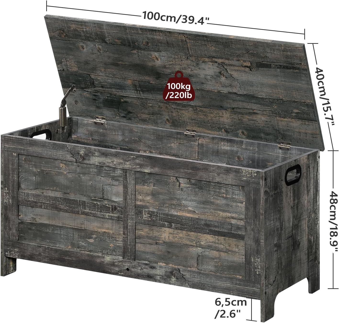 Storage Chest, 39.4” Large Toy Chest, Entryway Storage Trunk, Storage Bench with Safety Hinge, Entrance Bench for Living Room, Entrance, Bedroom, Vintage Gray SCRP48301