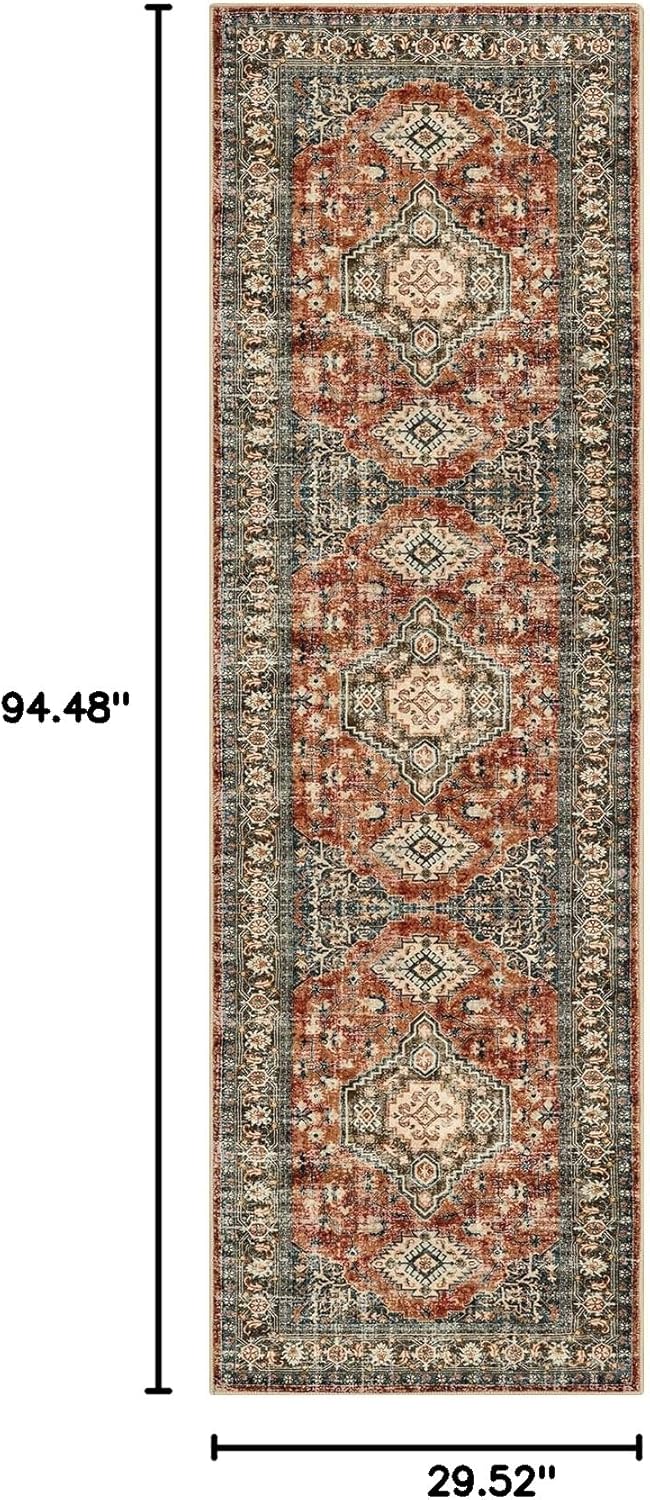 Lahome Oriental Hallway Runner Rug Non Slip, 2.5x8 Kitchen Washable Runner Soft Hallway Rug, Traditional Ultra-Thin Carpet for Bathroom Entryway ‎Laundry Room, Brick Red