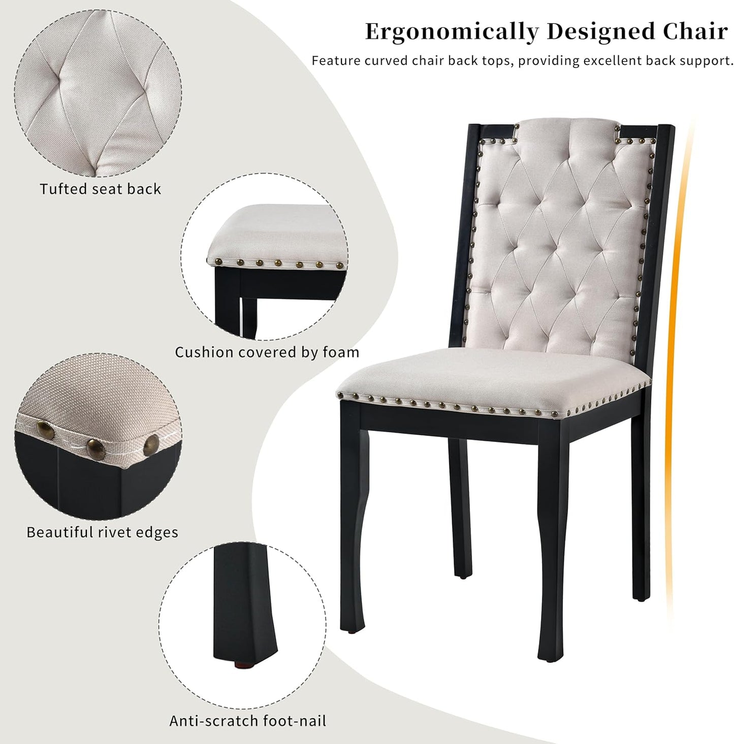 Ball & Cast Dining Table Set for 6,Kitchen Table W/ 4 High-Back Tufted Chairs & 1 Bench,6 Piece Dining Room Table Set W/ 60" Rectangular Table,for Kitchen, Living Room,Black