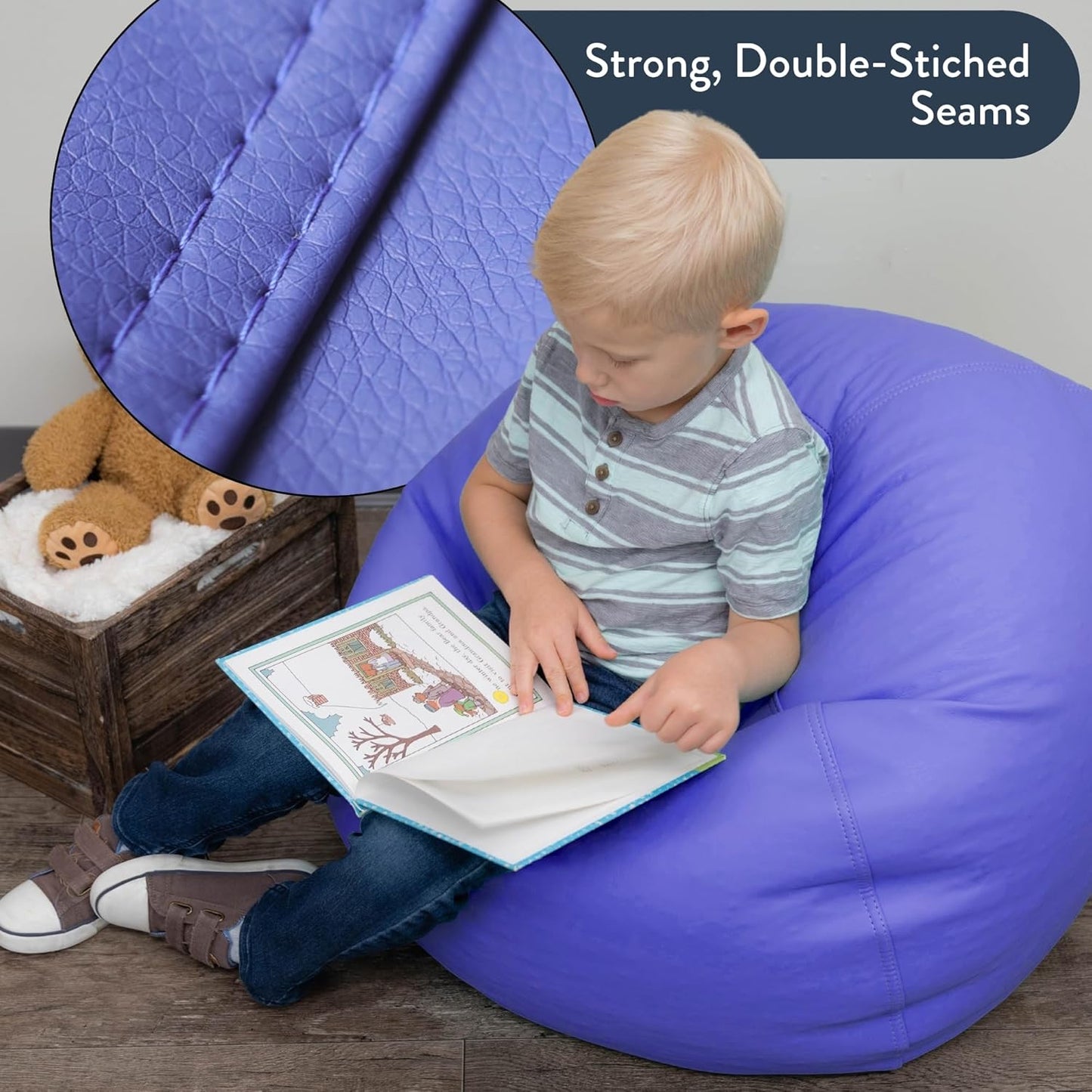Children's Factory 26" Round Bean Bag, Bean Bag Chair with Water-Resistant Cover for Kids, Flexible Seating for Classroom Elementary, Easy to Clean, Purple