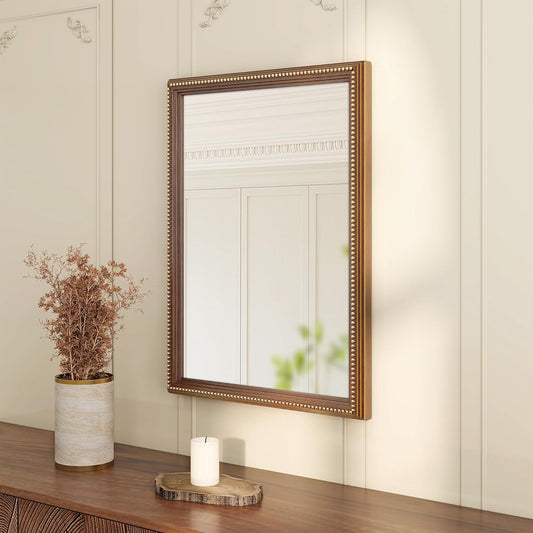 Axeman 22x30 Wood Wall Mirror, Rustic Bathroom Mirror, Vintage Wall Mounted Mirror Tempered Glass with Beaded Wooden Frame for Farmhouse Living Room Vanity Bedroom Entryway, Bronze