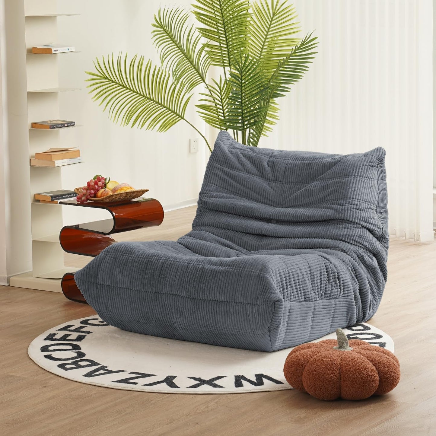 N&V Fireside Chair, Mid Century Armless Floor Sofa, Soft Premium Corduroy Floor Lounge Chair, Foam Sofa Accent Chair for Living Room Bedroom and Office, Frost Grey