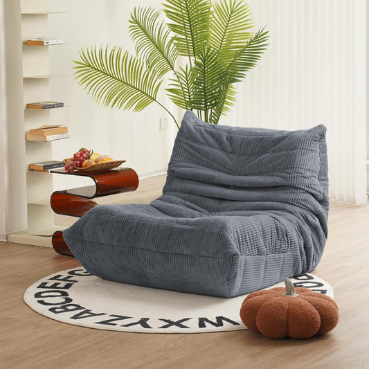 N&V Fireside Chair, Mid Century Armless Floor Sofa, Soft Premium Corduroy Floor Lounge Chair, Foam Sofa Accent Chair for Living Room Bedroom and Office, Frost Grey