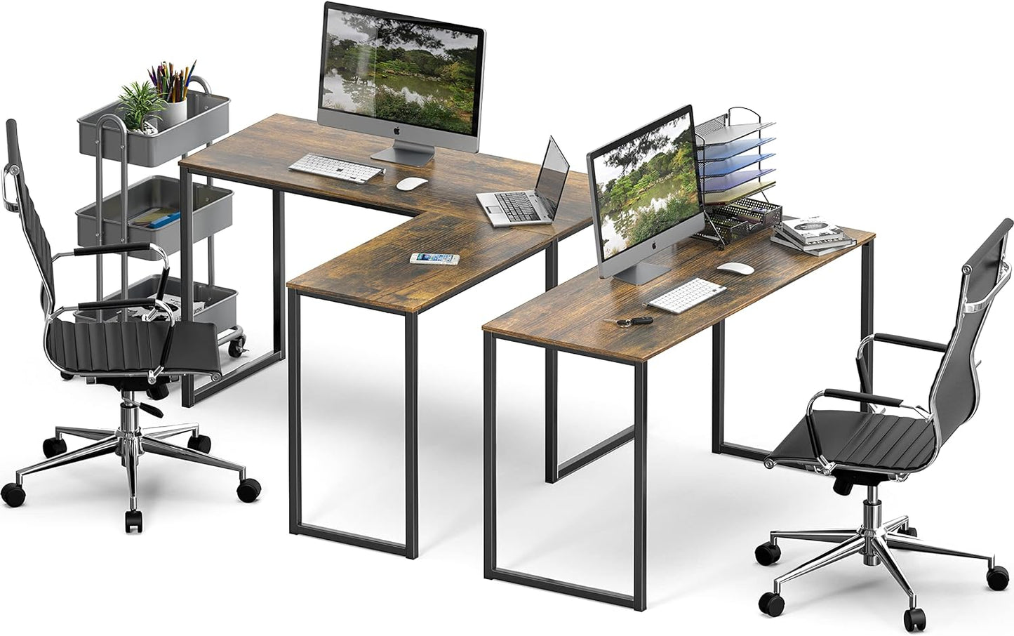 SHW Mission 48 x 48 Inches L-Shape Home Office Computer Desk, Rustic Brown