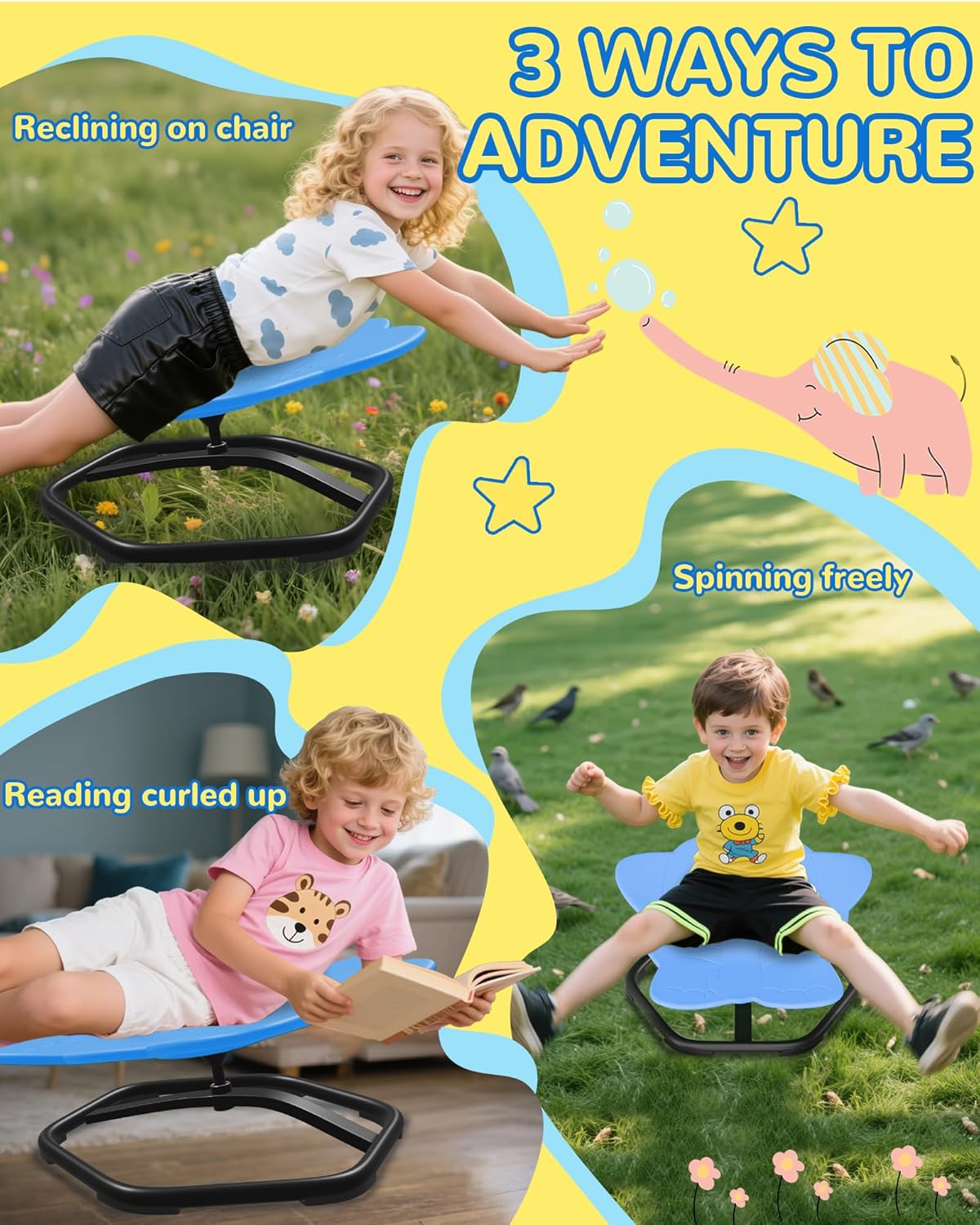 21" L × 19" W Spinning Chair for Autistic Kids, Sensory Toys for Kids with Autism, Sit and Spin, Toddlers & ADHD Children, Sensory Products Swivel Chair