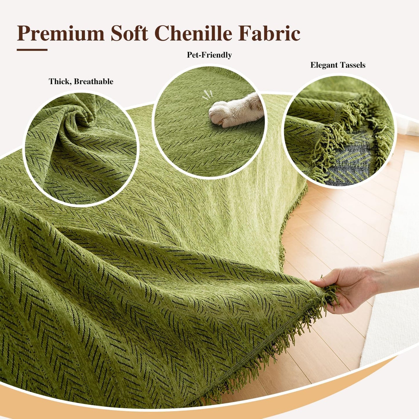 Nobildonna Sofa Cover Washable Soft Thicken Chenille Couch Cover with Tassel,Waterproof Sofa Slipcovers for 2 Cushion Couch,Loveseat,Futon Couch Furniture Protector Pet-Friendly,Yellow Green 71"x102"