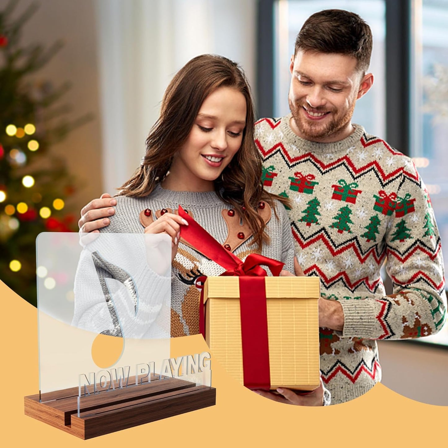 Now Playing Vinyl Record Stand, Light up Record Holder, Wooden Acrylic Display with Warm White Lights for Albums, Room Decor, for Vinyl Lovers