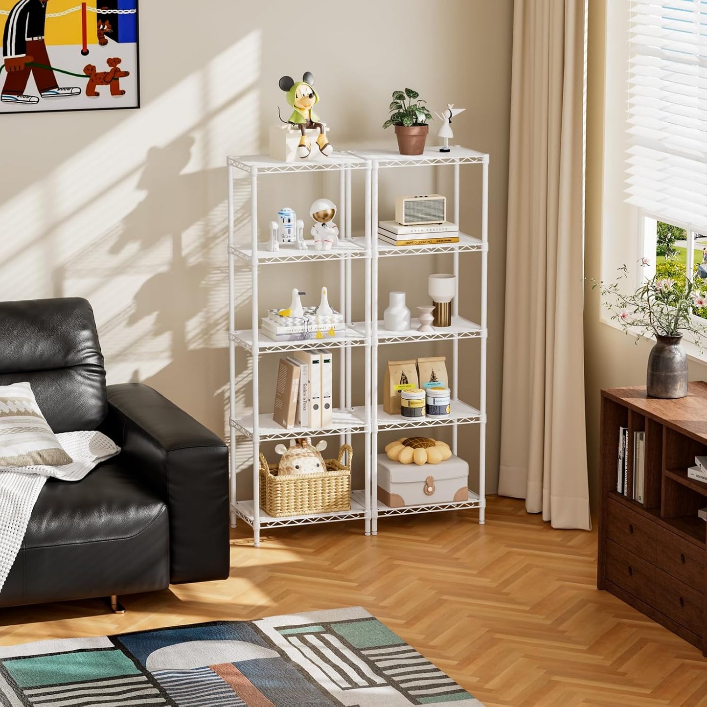 SINGAYE 5 Shelves Storage Shelf Wire Closet Bathroom Organizers Metal Pantry Kitchen Small Garage Shelving Unit Laundry Room Organization Home Corner Rack Estantes para Cocina White 10" Dx16 Wx55”H