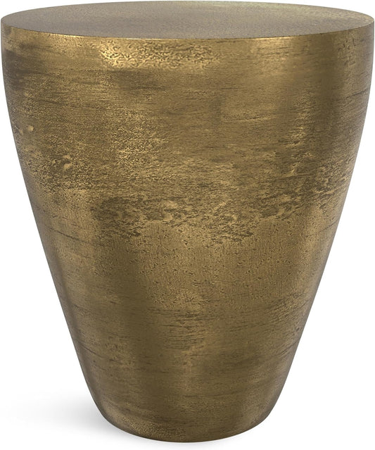 SIMPLIHOME Cavan Metal Side Table in Antique Brass, 16.5" Round, 17.75" H, Cast Aluminum Accent Table for Living Room, Bedroom, Office, Mid-Century Modern Design