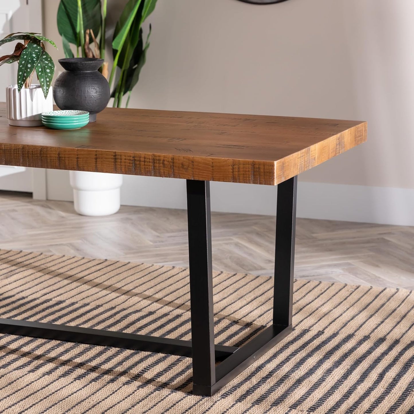 Walker Edison Durango Distressed Solid Wood Dining Table, 72 Inch, Rustic Oak