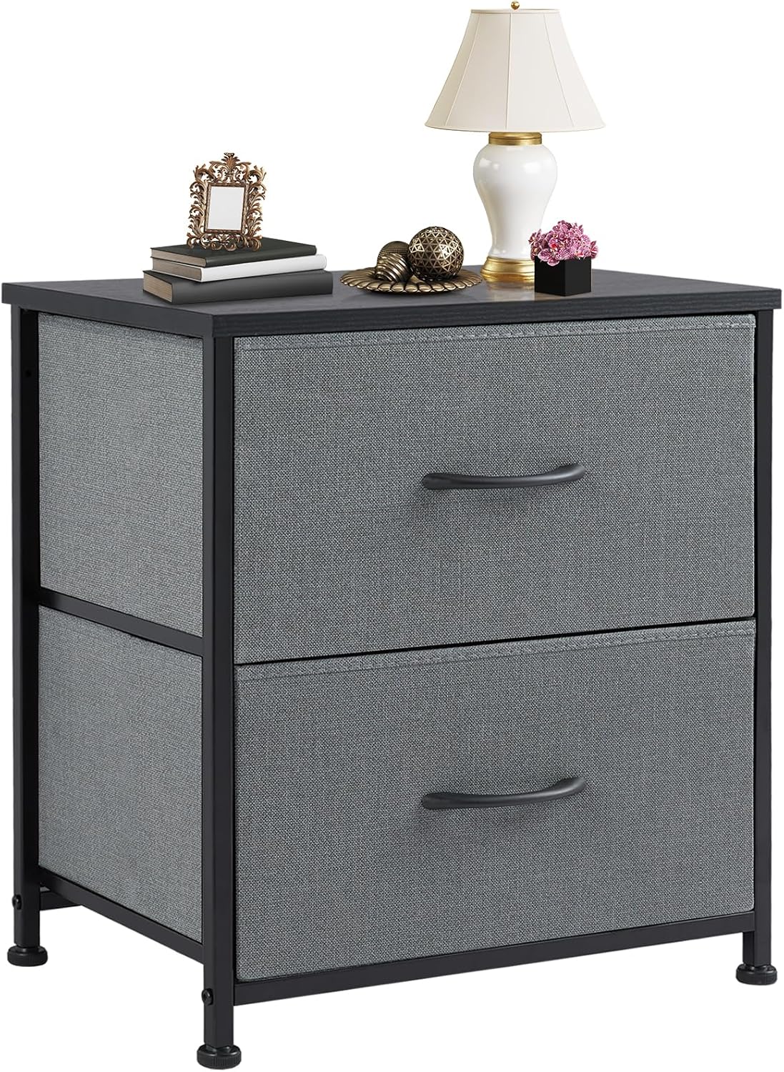 DUMOS Nightstand Small Dresser with 2 Fabric Drawers Side Bedroom End Table Kids Bedside Storage Furniture for 20 inch Tall Night Stand for Closet, Entryway, College Dorm, Grey