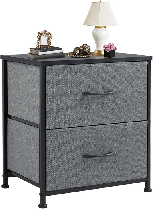 DUMOS Nightstand Small Dresser with 2 Fabric Drawers Side Bedroom End Table Kids Bedside Storage Furniture for 20 inch Tall Night Stand for Closet, Entryway, College Dorm, Grey