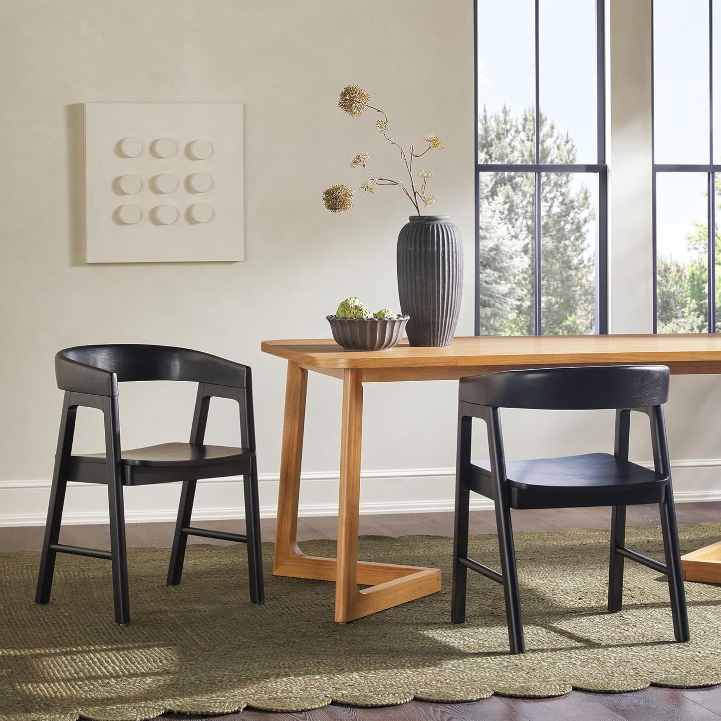 Walker Edison Ezra Modern Solid Wood Rounded Back Dining Chair - Black (Set of 2)