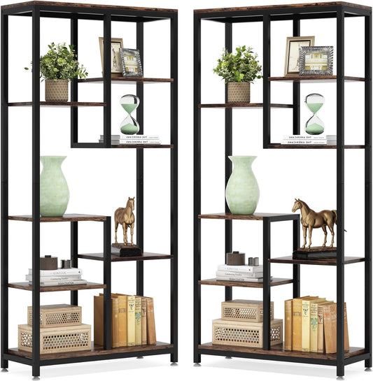 Tribesigns 6-Tier Tall Bookshelf Set of 2, Industrial 8-Shelf Open Bookcase Storage Display Book Shelves for Living Room, Home Office