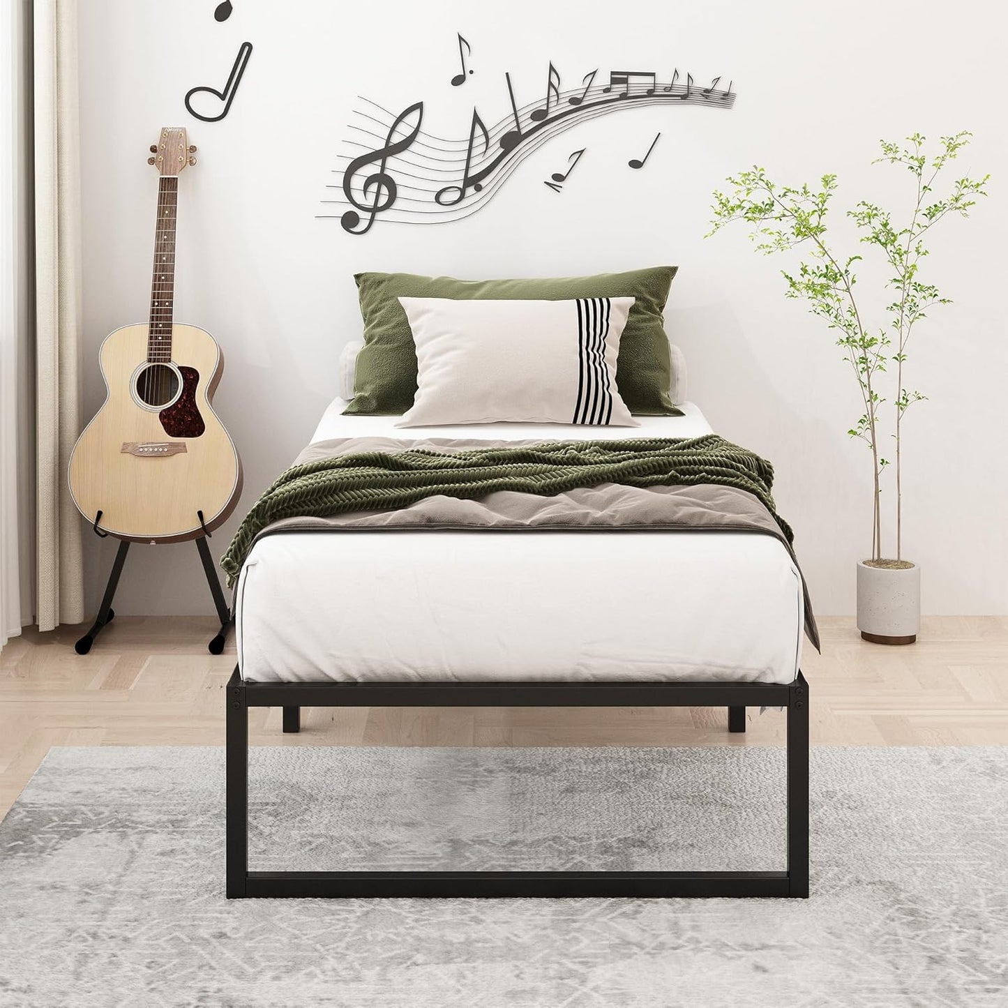 16 Inch Twin XL Bed Frames Heavy Duty Sturdy Metal Platform Bed Frame No Box Spring Needed, Noise Free, Easy Assembly, Black