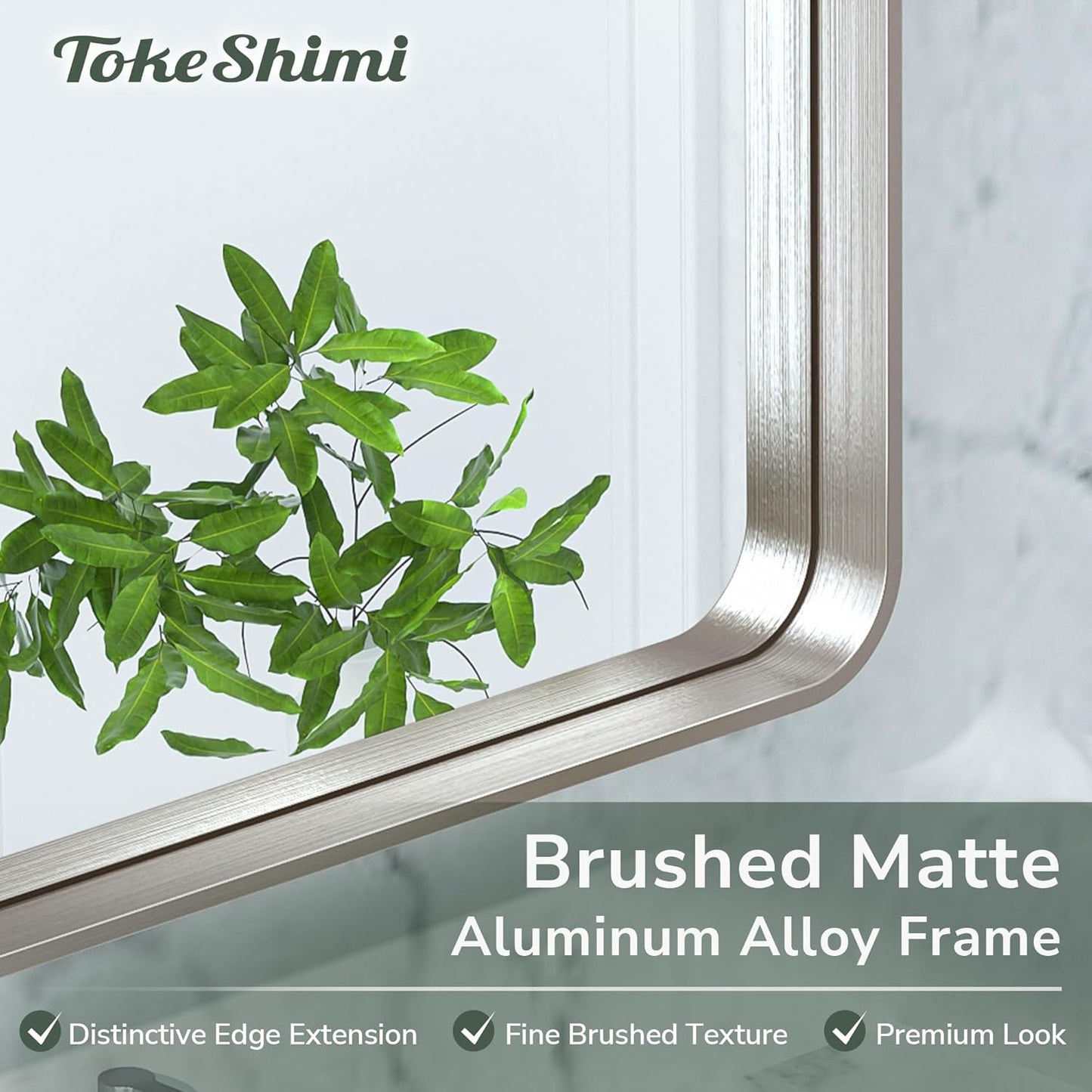 TokeShimi 60x36 Brushed Nickel Bathroom Wall Mirror Vanity Metal Frame Round Corner Rectangular for Home Decor Living Room Entryway