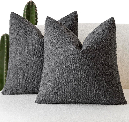 Foindtower Pack of 2 Textured Boucle Throw Pillow Covers Accent Solid Decorative Pillow Cases Cozy Woven Couch Cushion Case for Sofa Bedroom Living Room Home Decor, 20 x 20 Inch,Dark Grey