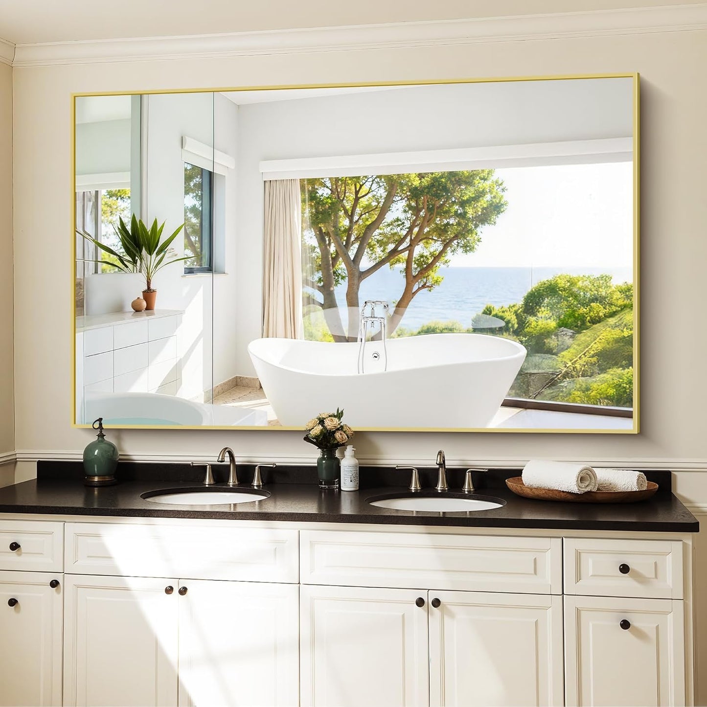 KOCUUY Large Gold Bathroom Mirror, 60x36 inch Rectangular Mirror for Bathroom Sink, Oversized Wall Mirror with Metal Gold Frame for Living Room, Farmhouse, Entryway, Hang Horizontal/Vertical