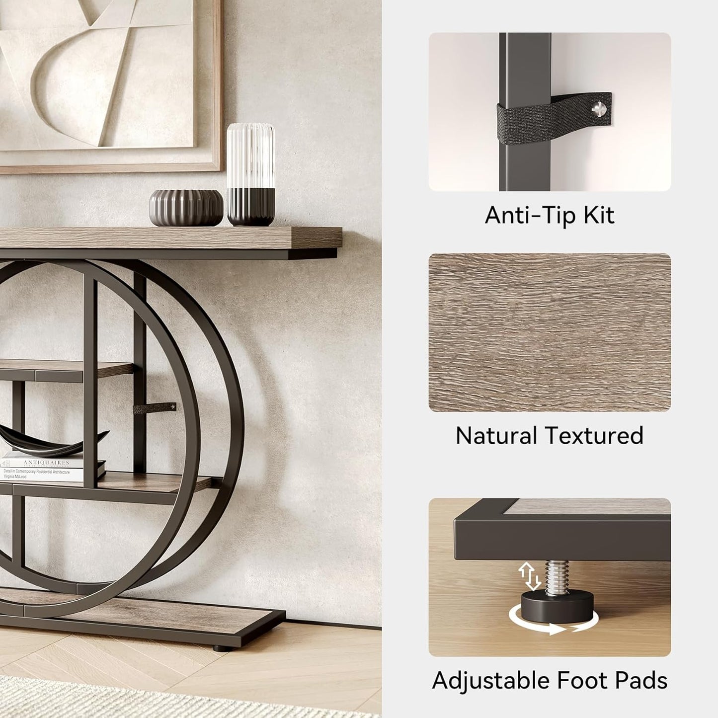 Little Tree Console Table, 4-Tier Entryway Table Behind Couch Table, 41.3-Inch Farmhouse Sofa Table for Living Room, Foyer Hallway Table for Entrance, Grey and Black