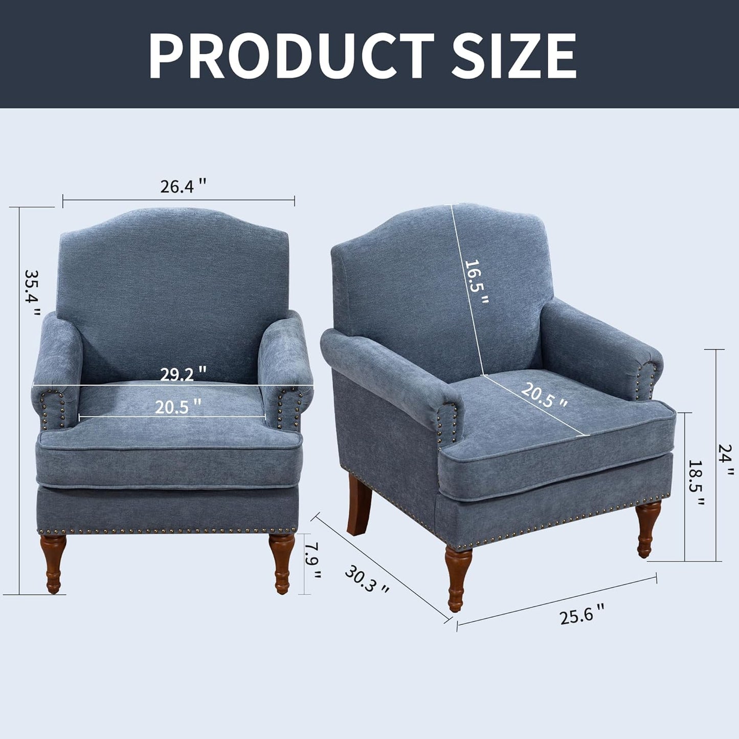 Ball & Cast Accent Chair with Nailhead Trim Armchair,Comfy Chenille Club Sofa Living Room Chairs w/Springs Cushions & Wood Legs,Traditional Single Couch for Bedroom,Farmhouse,Grey