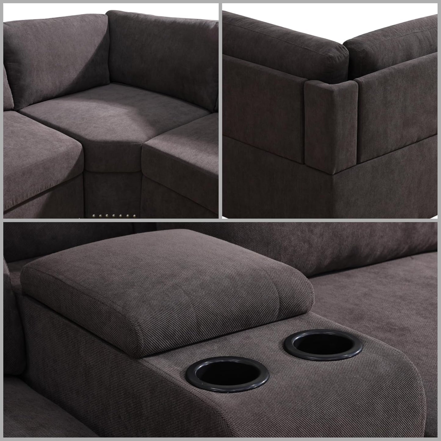 Sectional Couches for Living Room, Modular Sectional Sofa with Ottoman, Modern L Shaped Couch with Chaise for Bedroom & Office, Brown