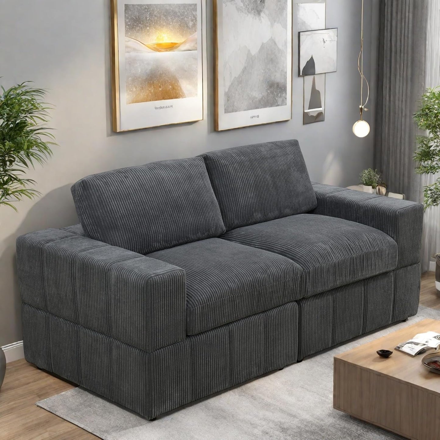 Sectional Couches for Living Room, Loveseat Sofa Comfy Cloud Couch with Deep Seats, Lounge Modern Living Room Furniture for Small Space, Dark Grey