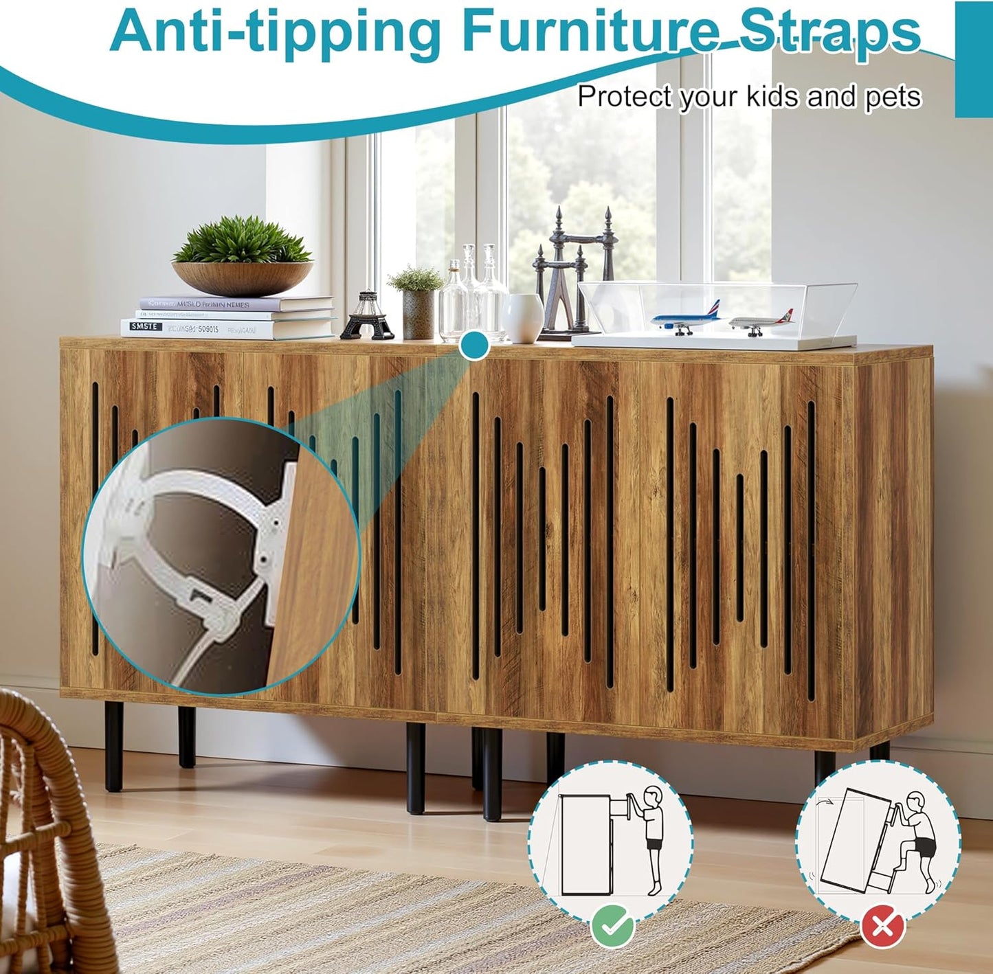 59" Sideboard Buffet Cabinet with Storage, Kitchen Buffet Storage Cabinet Set of 2, Modern Sideboard with Doors & Adjustable Shelves for Living Room, Kitchen, Hallway, Brown