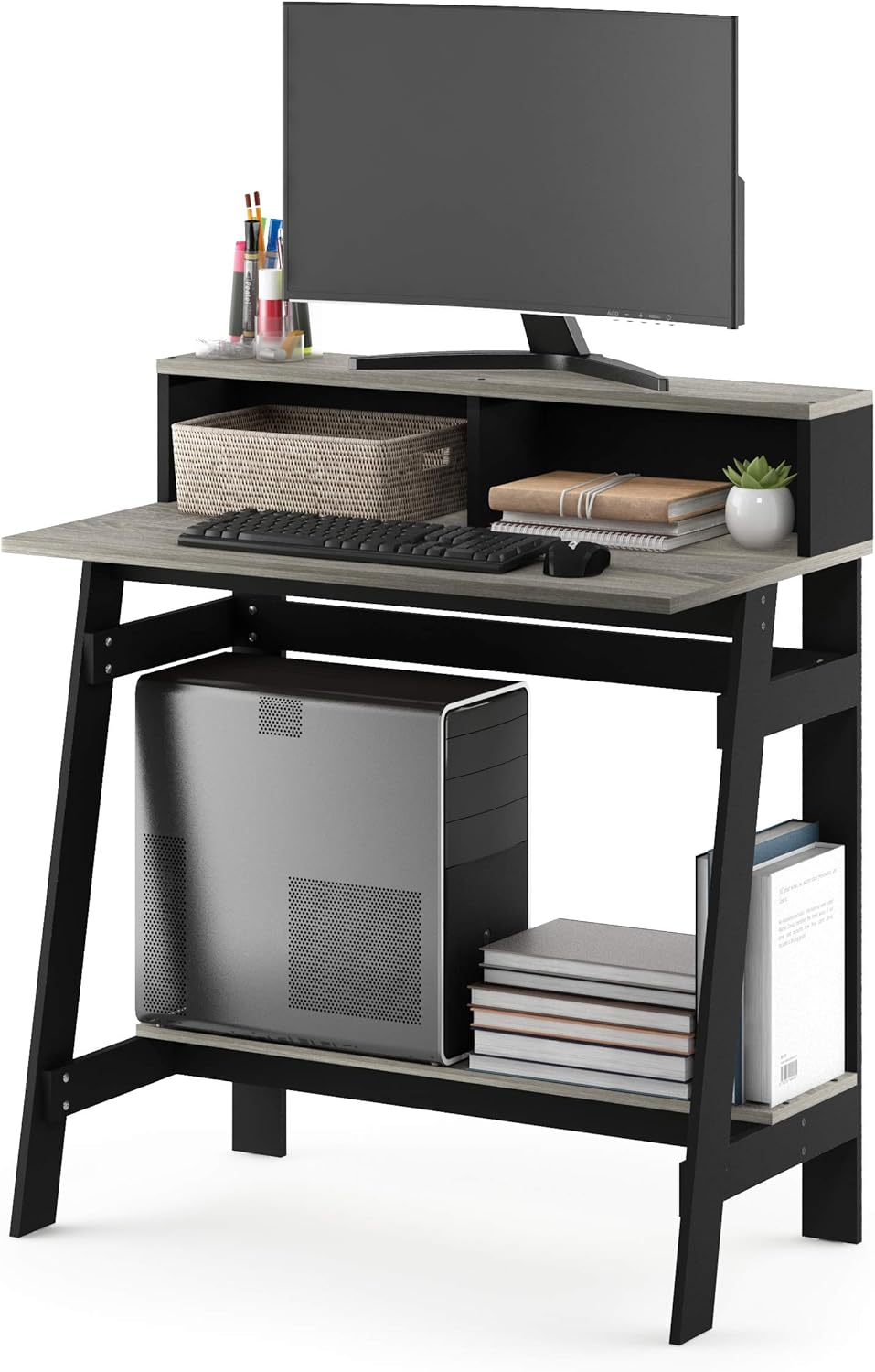 Furinno Simplistic A Frame Computer Desk, Black/French Oak Grey