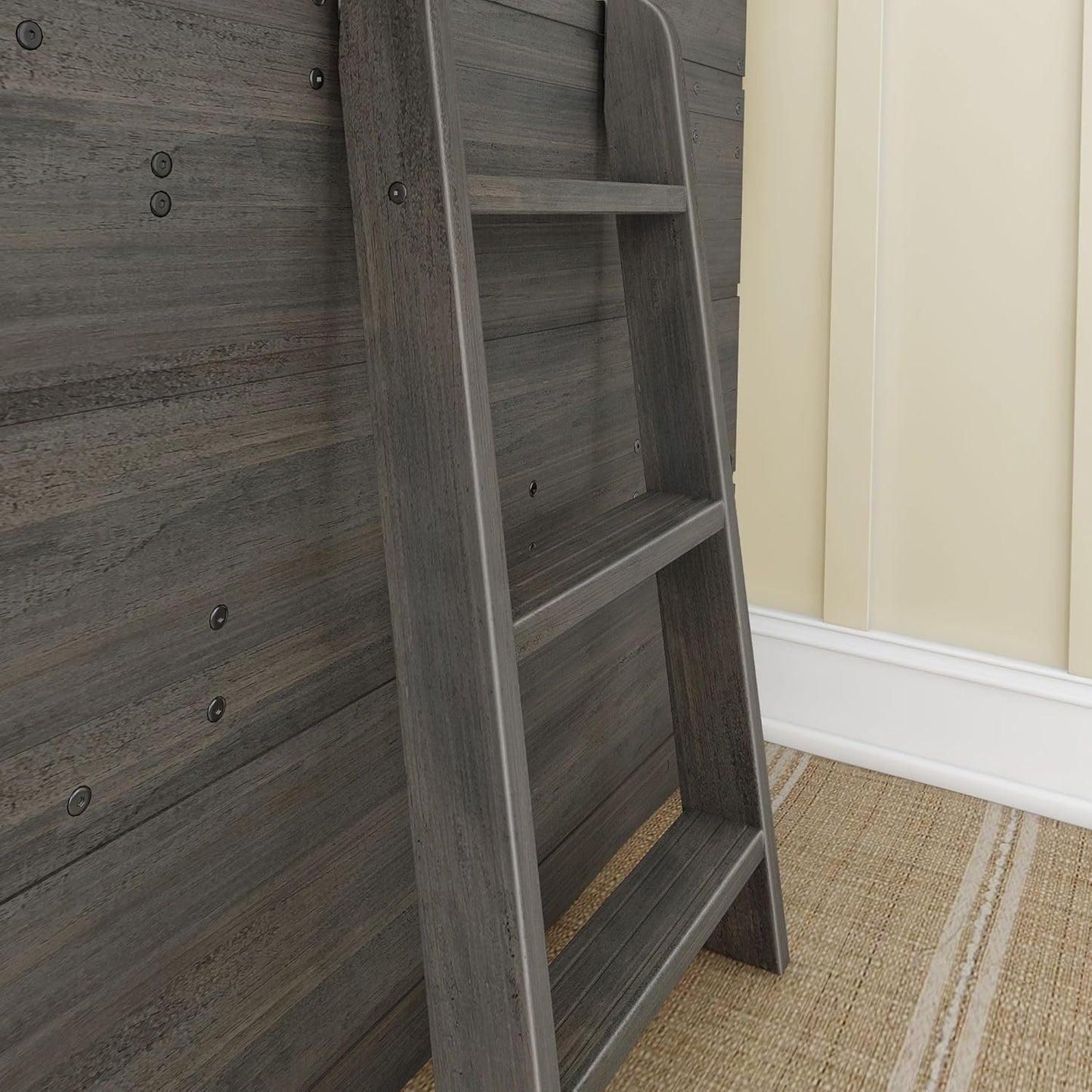 Max & Lily Modern Farmhouse Twin Low Loft Bed with Bookcase - Solid Wood, 15” Guardrails, 400-lb Capacity, Low-VOC Finish, Driftwood