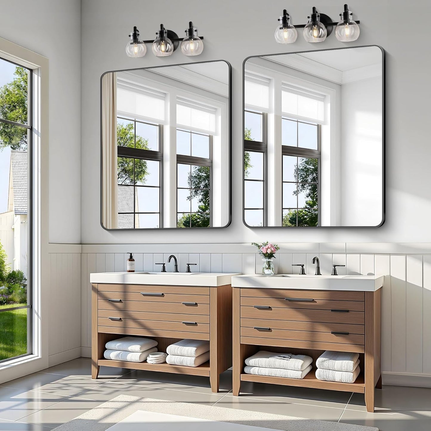 KOCUUY 40"x48" Large Rectangle Vanity Mirror, Black Metal Frame Mirror with Rounded Corner, Modern Design of Upgraded Shatterproof Glass for Bathroom, Bedroom, Living Room, Entryway