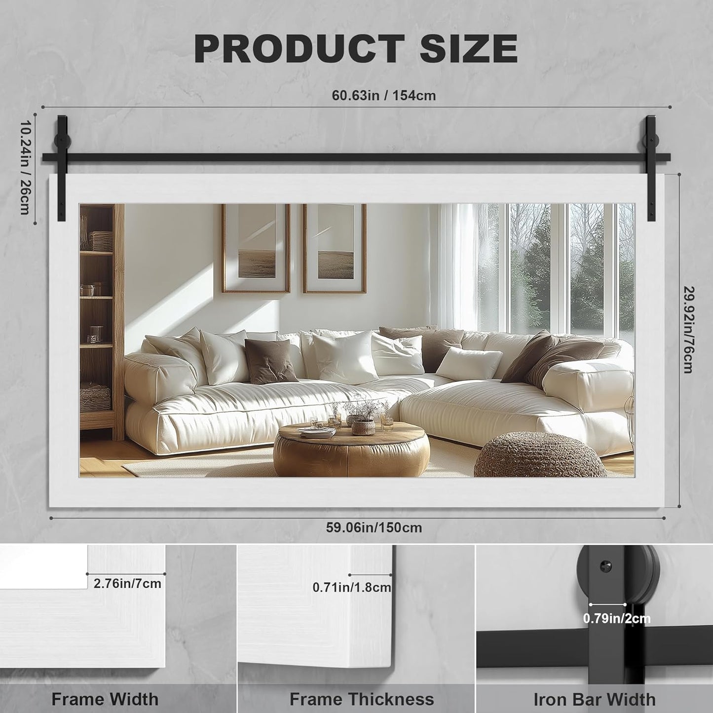 Hasipu Farmhouse Bathroom Mirror, 60"x30" Rustic Wood Framed Wall Mounted Mirror, White Vintage Vanity Mirror Barn Door Style Decrative Mirrors