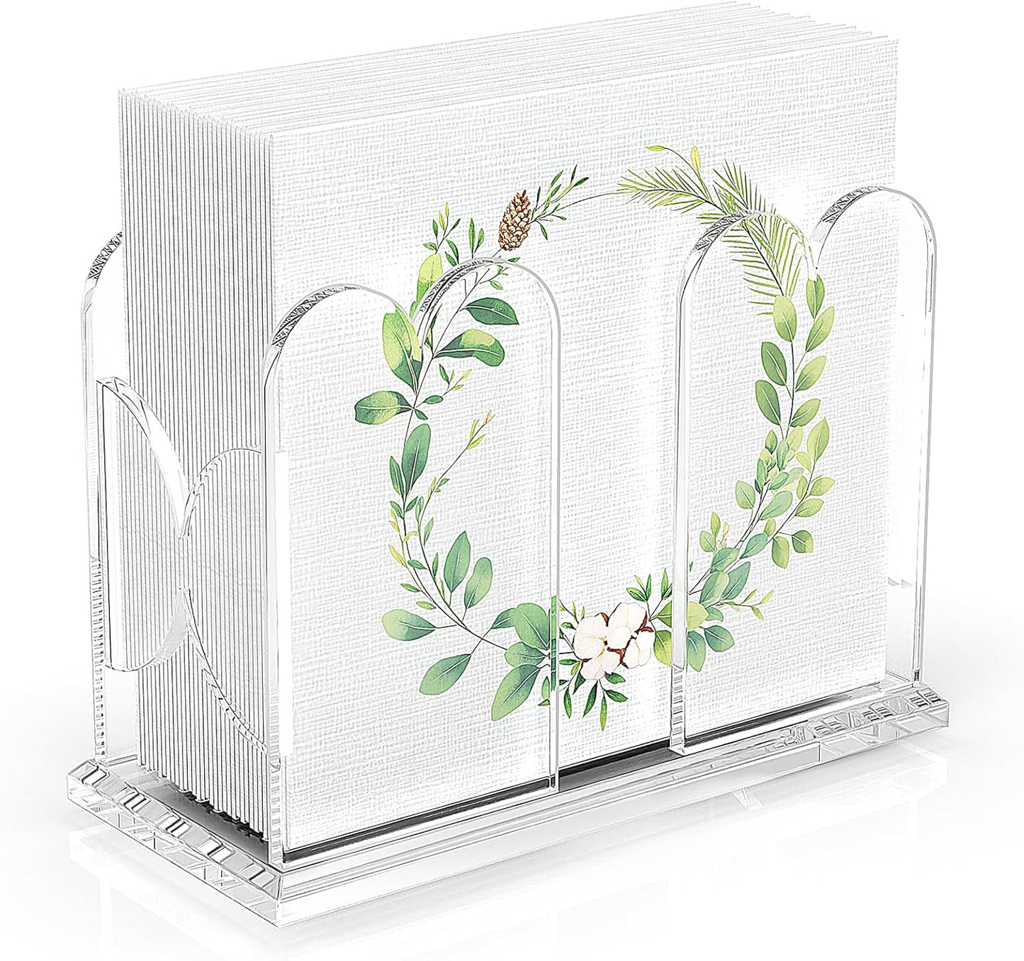 LUGUNU Acrylic Cocktail Napkin Holder-Clear Scalloped Napkin Dispenser for Bar,Bathroom, Kitchen, Dining Room–Stylish Freestanding Guest Towel Napkin Holder for Weddings, Hotels, and Home Decor