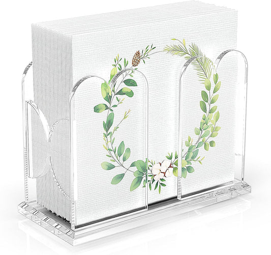 LUGUNU Acrylic Cocktail Napkin Holder-Clear Scalloped Napkin Dispenser for Bar,Bathroom, Kitchen, Dining Room–Stylish Freestanding Guest Towel Napkin Holder for Weddings, Hotels, and Home Decor