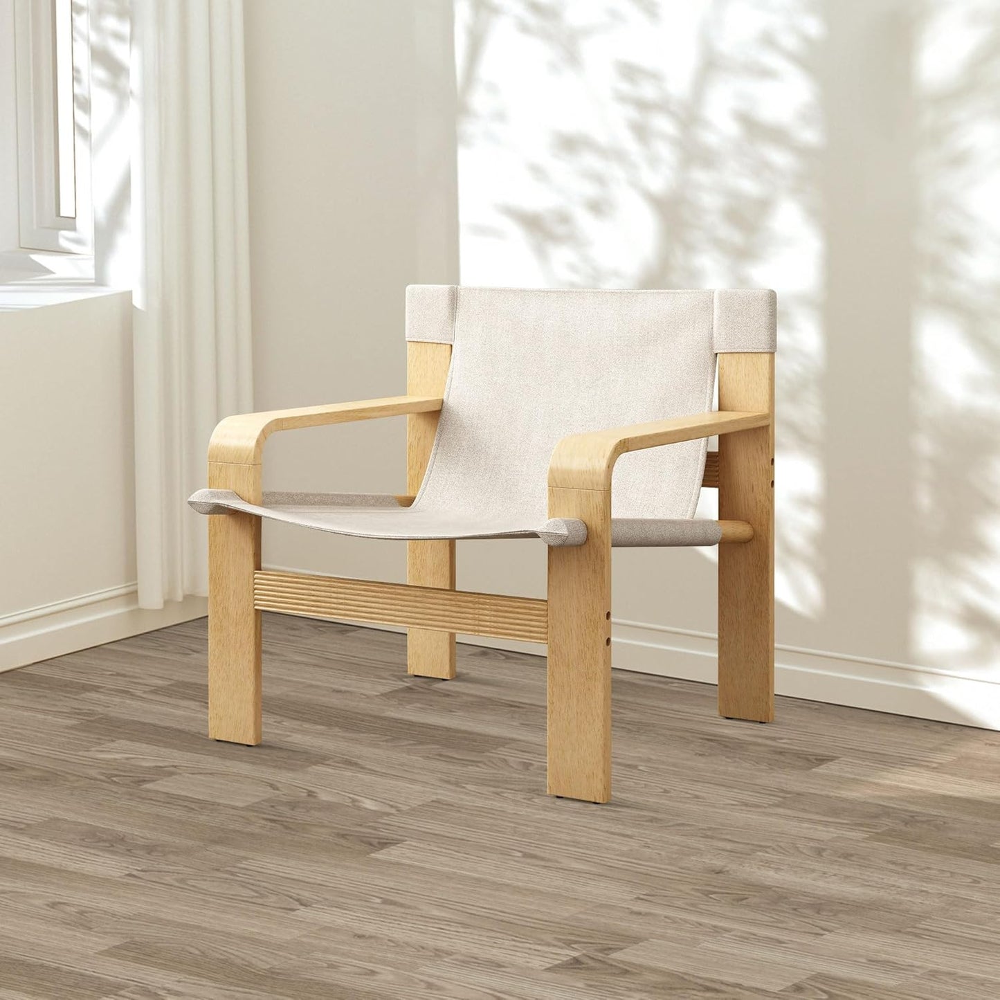 Ball & Cast Accent Chair Wide Armrest Mid-Century Lounge Living Room Chairs with Linen Fabric Armchair & Rubber Wood Frame,Detachable and Washable Seating Furniture for Bedroom,White