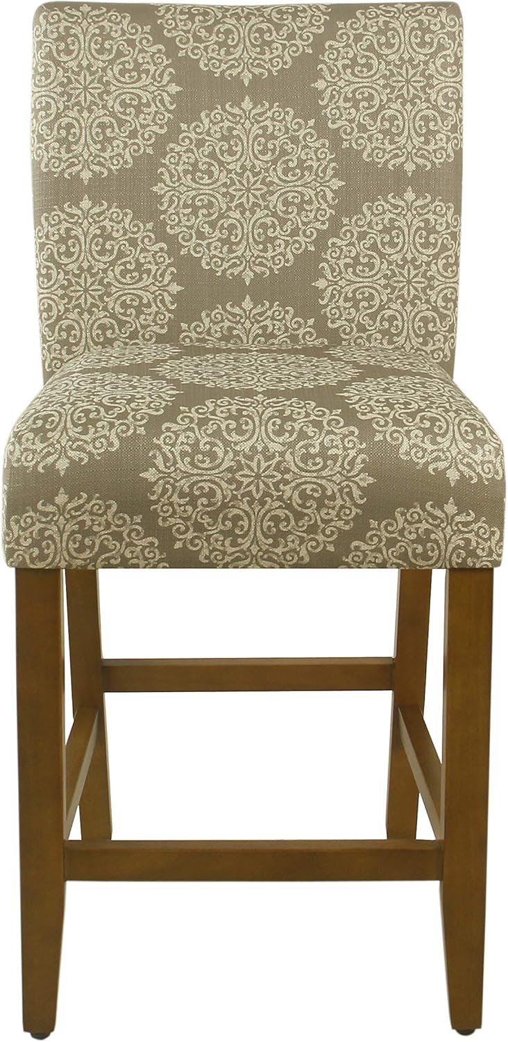 HomePop Upholstered Counter Height Barstool, 24-Inch, Taupe and Cream Medallion