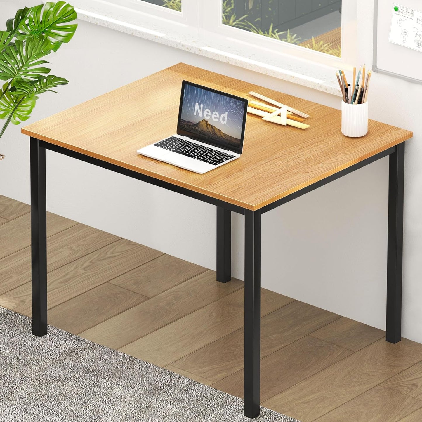 Need Small Computer Desk for Home&Office- 31.5'' Length Small Writing Desk Gaming Desk Students Laptop Use, Teak Color Desktop & Black Frame AC3BB(8060)