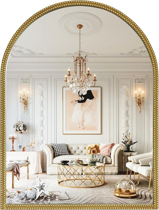 WallBeyond Gold Vintage Mirror for Vanity 24x32 Inch, Gold Antique Mirror with Ornate Beaded Frame for Bathroom, Living Room, Fireplace, Entryway