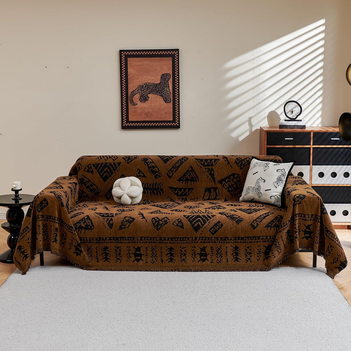 MYSKY HOME Boho Couch Cover Sofa Covers, Couch Covers for 2-3 Cushion Couch Sofa, Chenille L Shape Sectional Couch Cover- Pet-Friendly, Machine Washable, Sofa Protector for Kid, 71"x118", Coffee