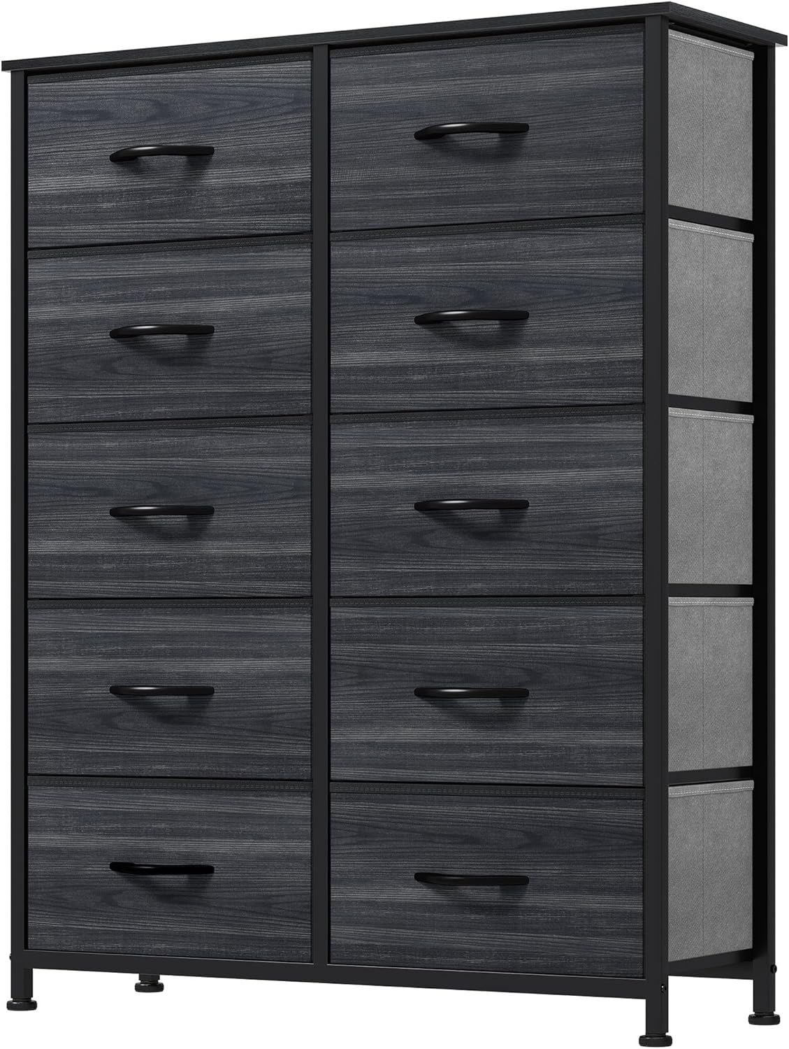 DWVO 10 Drawer Dresser - Fabric Storage Tower, Organizer Unit for Living Room, Hallway, Closets - Sturdy Steel Frame, Wooden Top & Easy Pull Fabric Bins