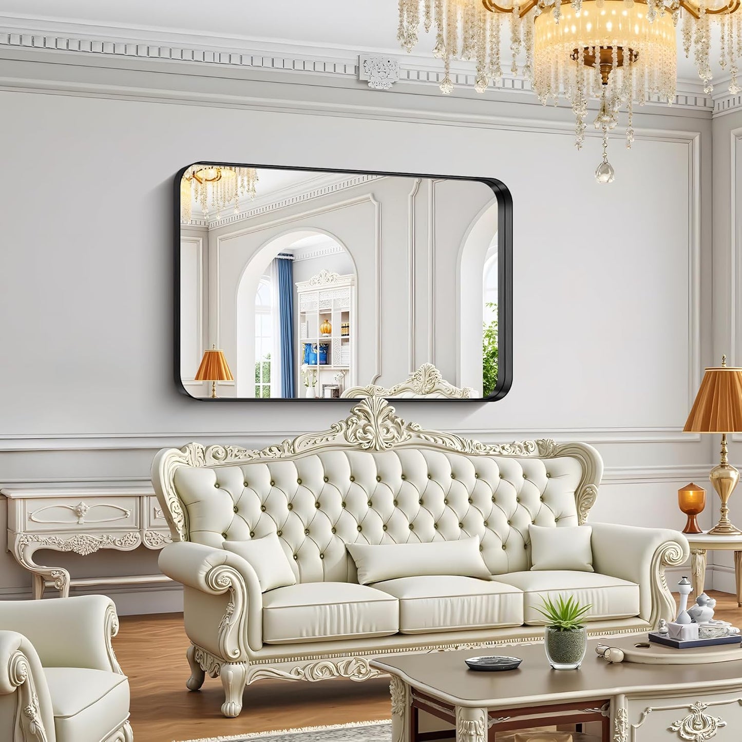 FORBATH 55x36 Inch Large Bathroom Mirror for Double Sinks, Brushed Black Deep Frame Wall Mirror with Rounded Corners, Anti-Rust Tempered Glass for Modern Farmhouse Vanity (Horizontal/Vertical)